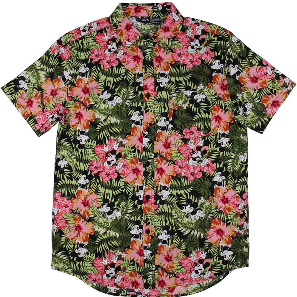 Disney Mickey Mouse tropical/Floral Print Men's Shirt size M